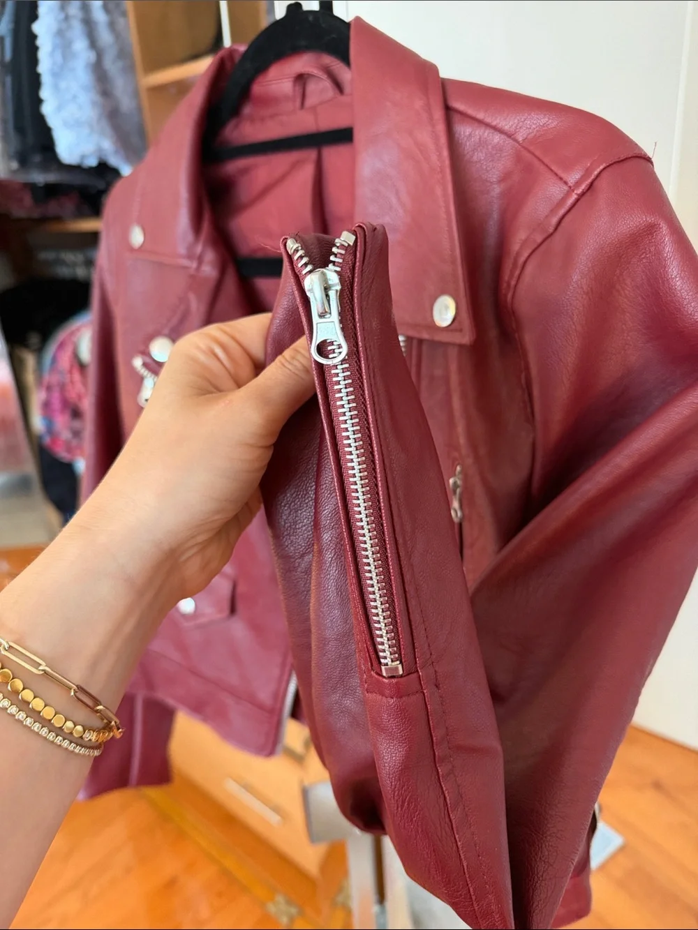 Women’s Red Faux Leather Moto Jacket
